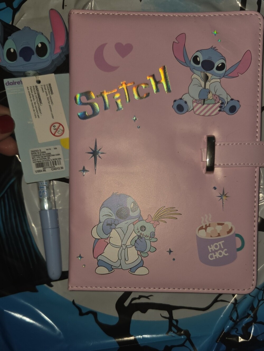 Claire's Pink Stitch Notebook with Holographic Accents and Pen
